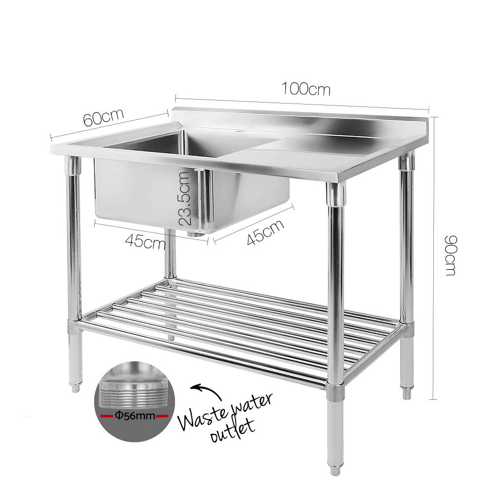100x60cm Stainless Steel Sink Bench Kitchen 304 - Furniture > Dining > Kitchen Sinks - Rivercity House & Home Co. (ABN 18 642 972 209) - Affordable Modern Furniture Australia
