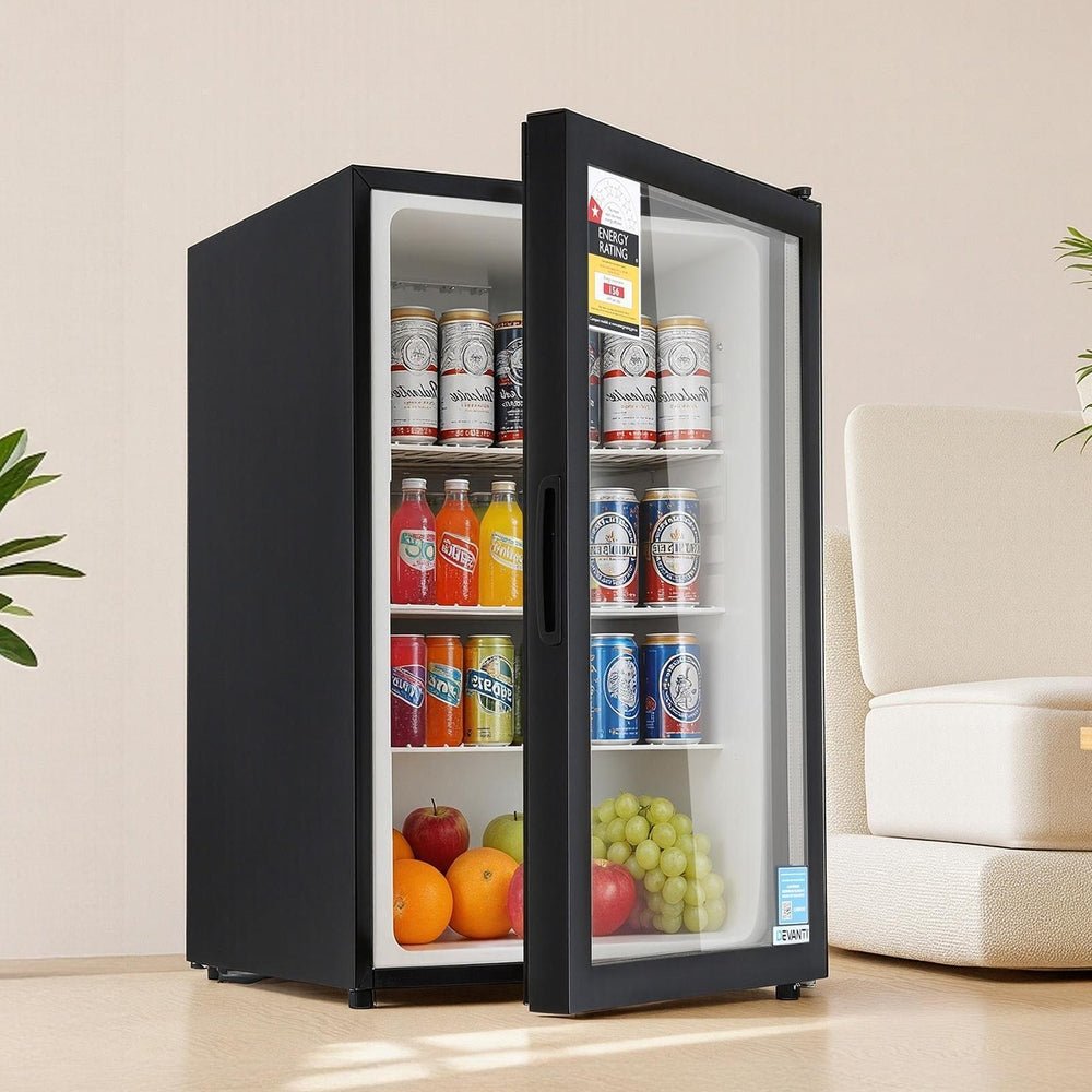 105L Bar Fridge Glass Door Mini Fridge Countertop Cooler Black - Appliances > Fridges & Freezers > Fridges - Rivercity House & Home Co. (ABN 18 642 972 209) - Affordable Modern Furniture Australia