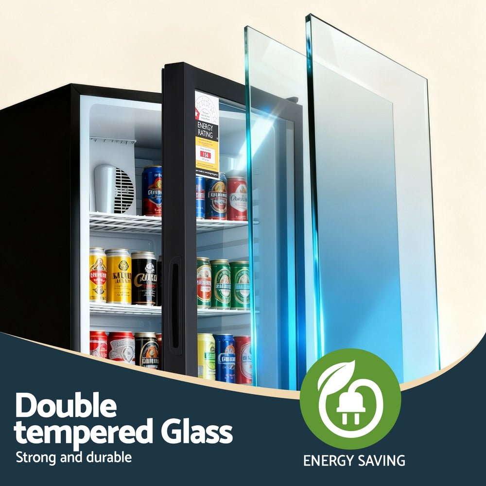 105L Bar Fridge Glass Door Mini Fridge Countertop Cooler Black - Appliances > Fridges & Freezers > Fridges - Rivercity House & Home Co. (ABN 18 642 972 209) - Affordable Modern Furniture Australia