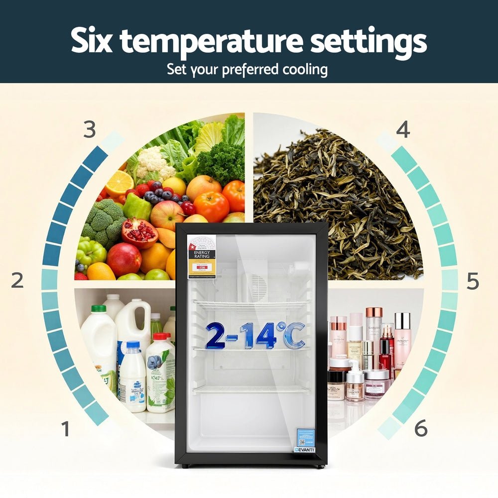 105L Bar Fridge Glass Door Mini Fridge Countertop Cooler Black - Appliances > Fridges & Freezers > Fridges - Rivercity House & Home Co. (ABN 18 642 972 209) - Affordable Modern Furniture Australia