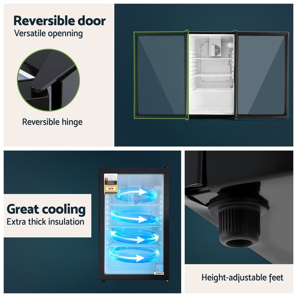 105L Bar Fridge Glass Door Mini Fridge Countertop Cooler Black - Appliances > Fridges & Freezers > Fridges - Rivercity House & Home Co. (ABN 18 642 972 209) - Affordable Modern Furniture Australia