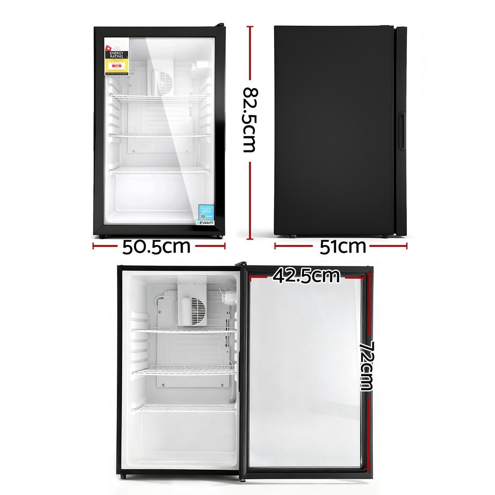 105L Bar Fridge Glass Door Mini Fridge Countertop Cooler Black - Appliances > Fridges & Freezers > Fridges - Rivercity House & Home Co. (ABN 18 642 972 209) - Affordable Modern Furniture Australia