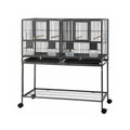 106cm 2-in-1 Bird Cage Aviary with Divider Parrot Budgie Wheels Black