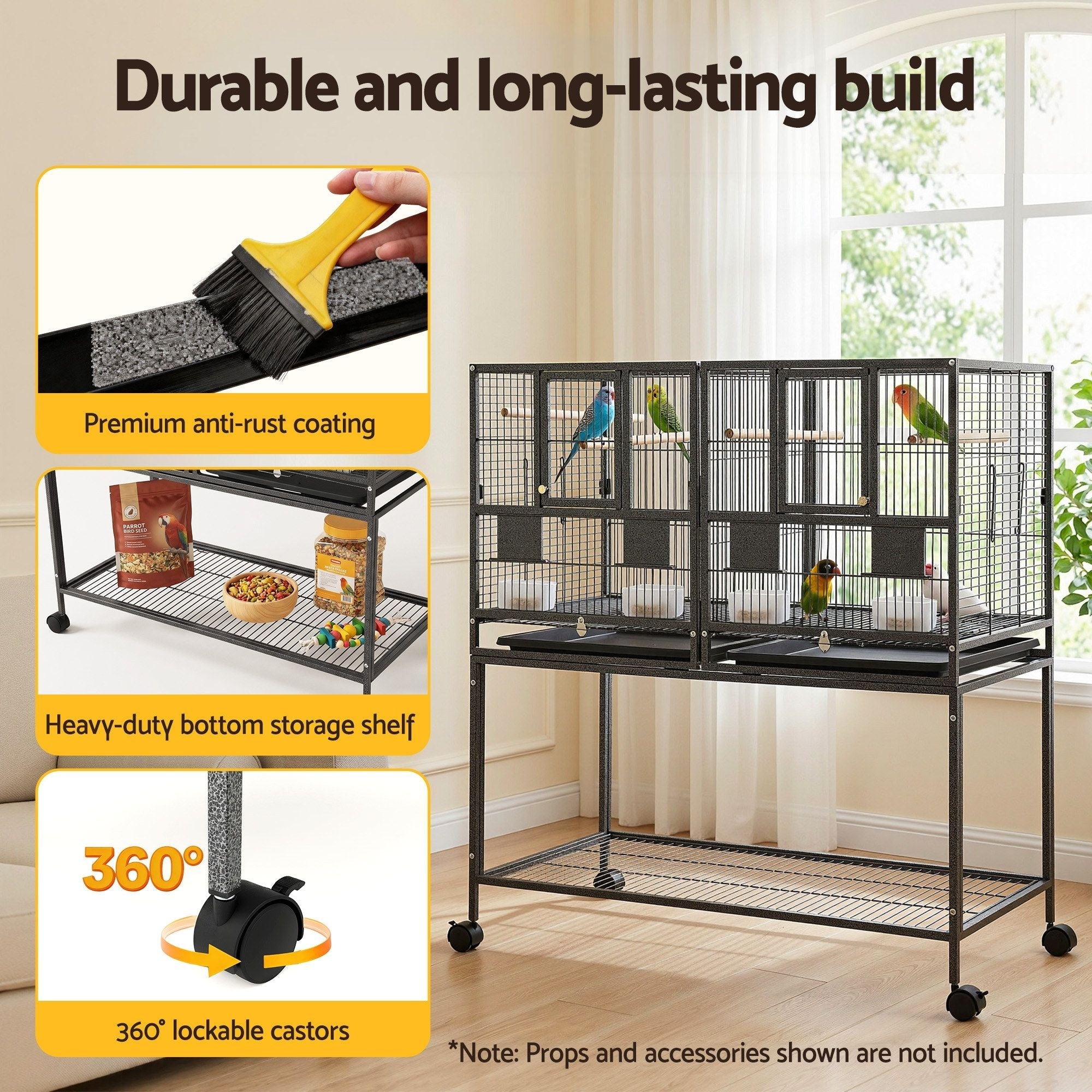 106cm 2-in-1 Bird Cage Aviary with Divider Parrot Budgie Wheels Black - Pet Care > Bird > Bird Cages & Stands - Rivercity House & Home Co. (ABN 18 642 972 209) - Affordable Modern Furniture Australia