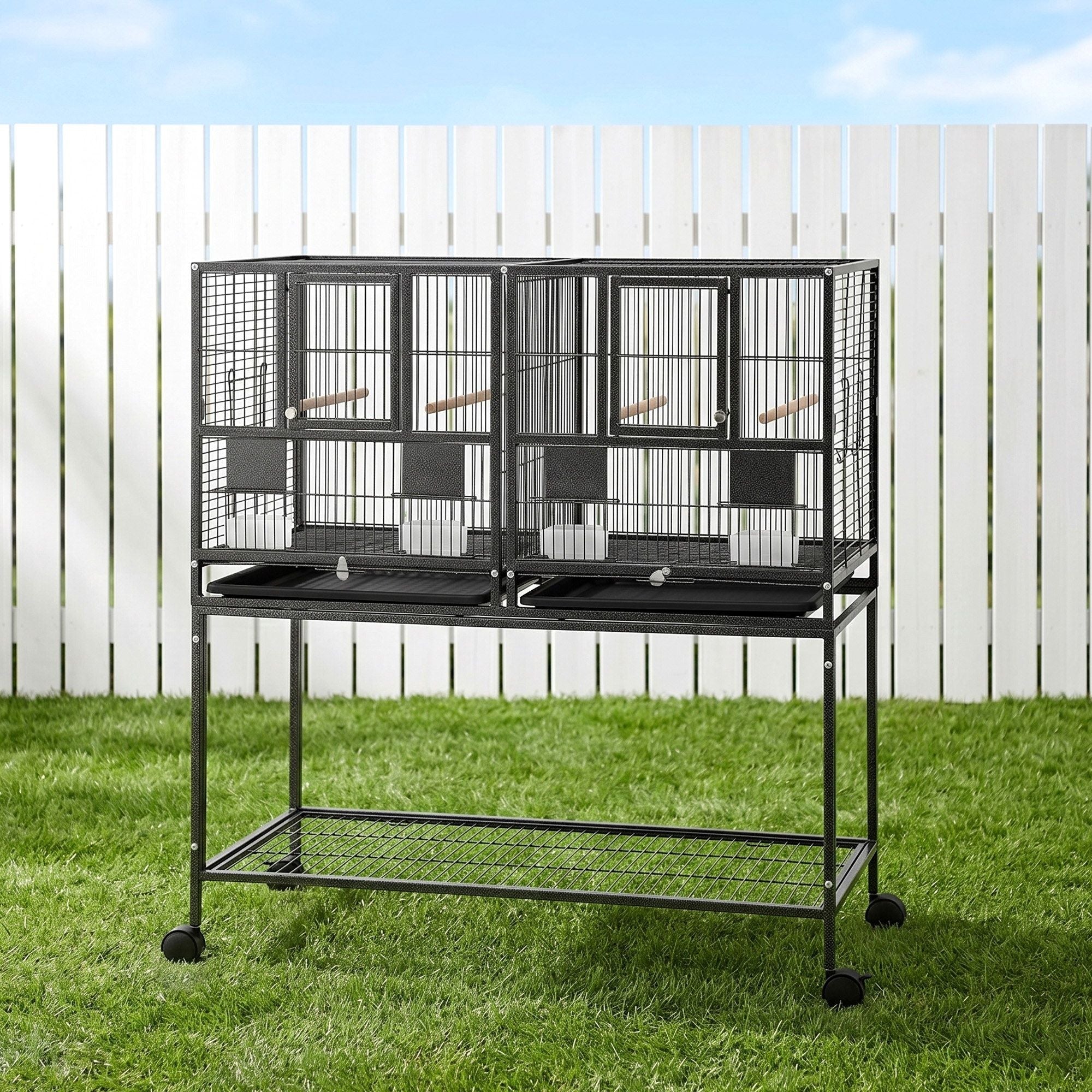 106cm 2-in-1 Bird Cage Aviary with Divider Parrot Budgie Wheels Black - Pet Care > Bird > Bird Cages & Stands - Rivercity House & Home Co. (ABN 18 642 972 209) - Affordable Modern Furniture Australia