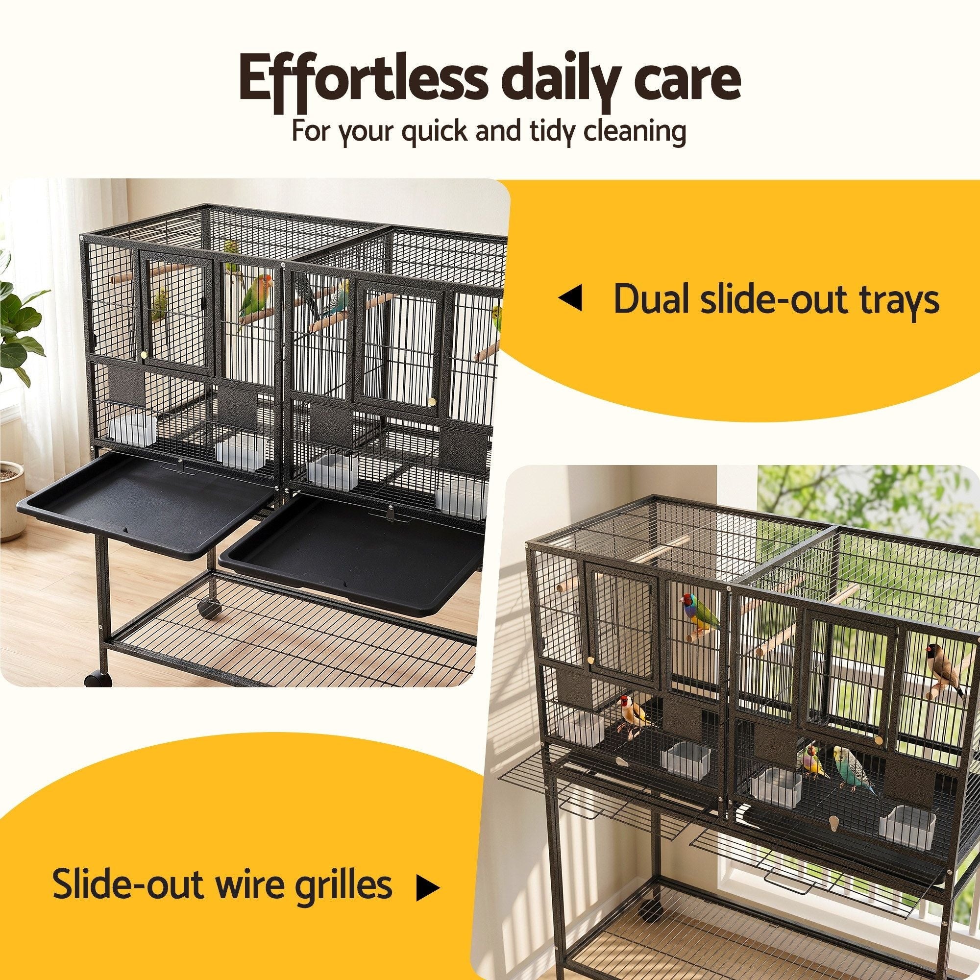 106cm 2-in-1 Bird Cage Aviary with Divider Parrot Budgie Wheels Black - Pet Care > Bird > Bird Cages & Stands - Rivercity House & Home Co. (ABN 18 642 972 209) - Affordable Modern Furniture Australia
