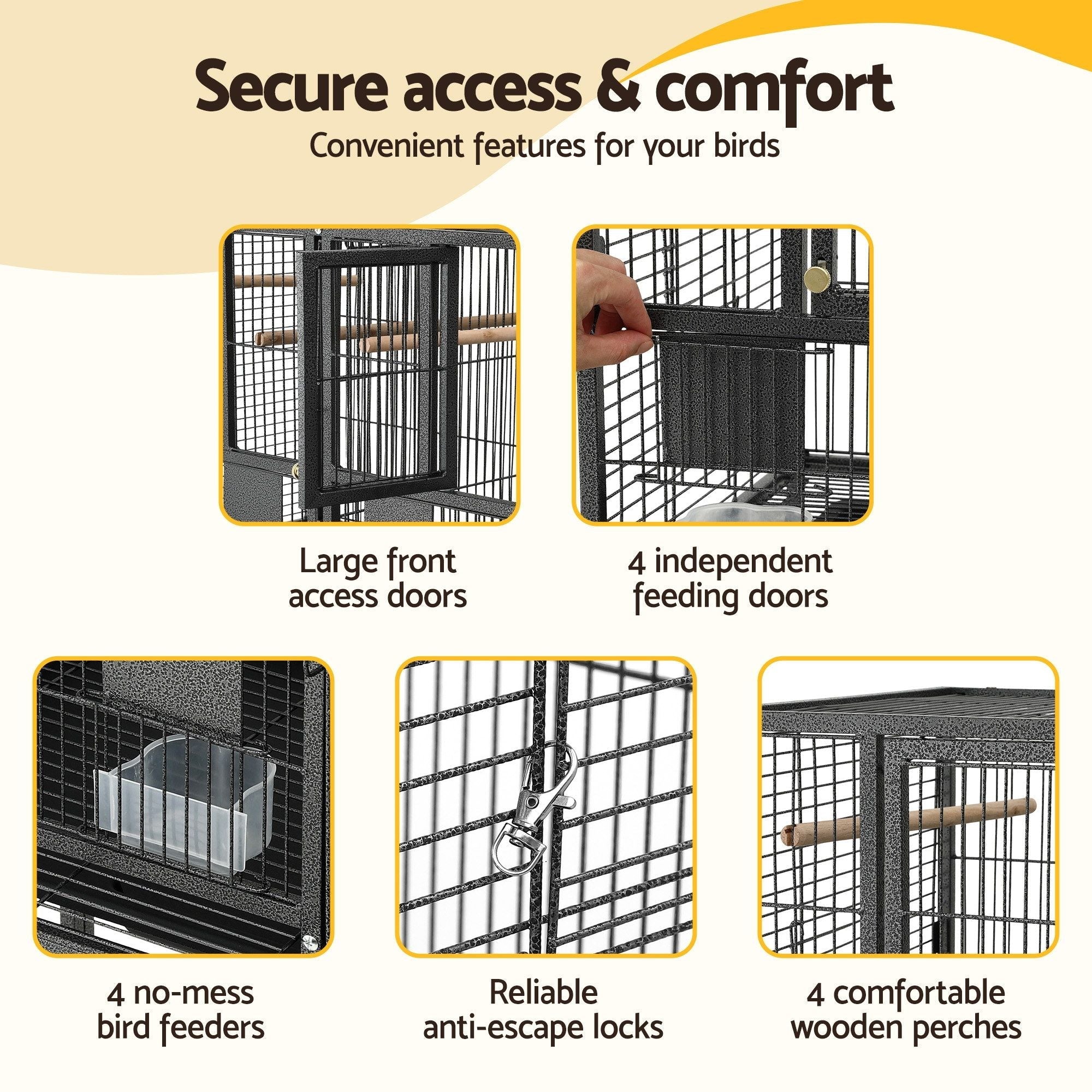 106cm 2-in-1 Bird Cage Aviary with Divider Parrot Budgie Wheels Black - Pet Care > Bird > Bird Cages & Stands - Rivercity House & Home Co. (ABN 18 642 972 209) - Affordable Modern Furniture Australia