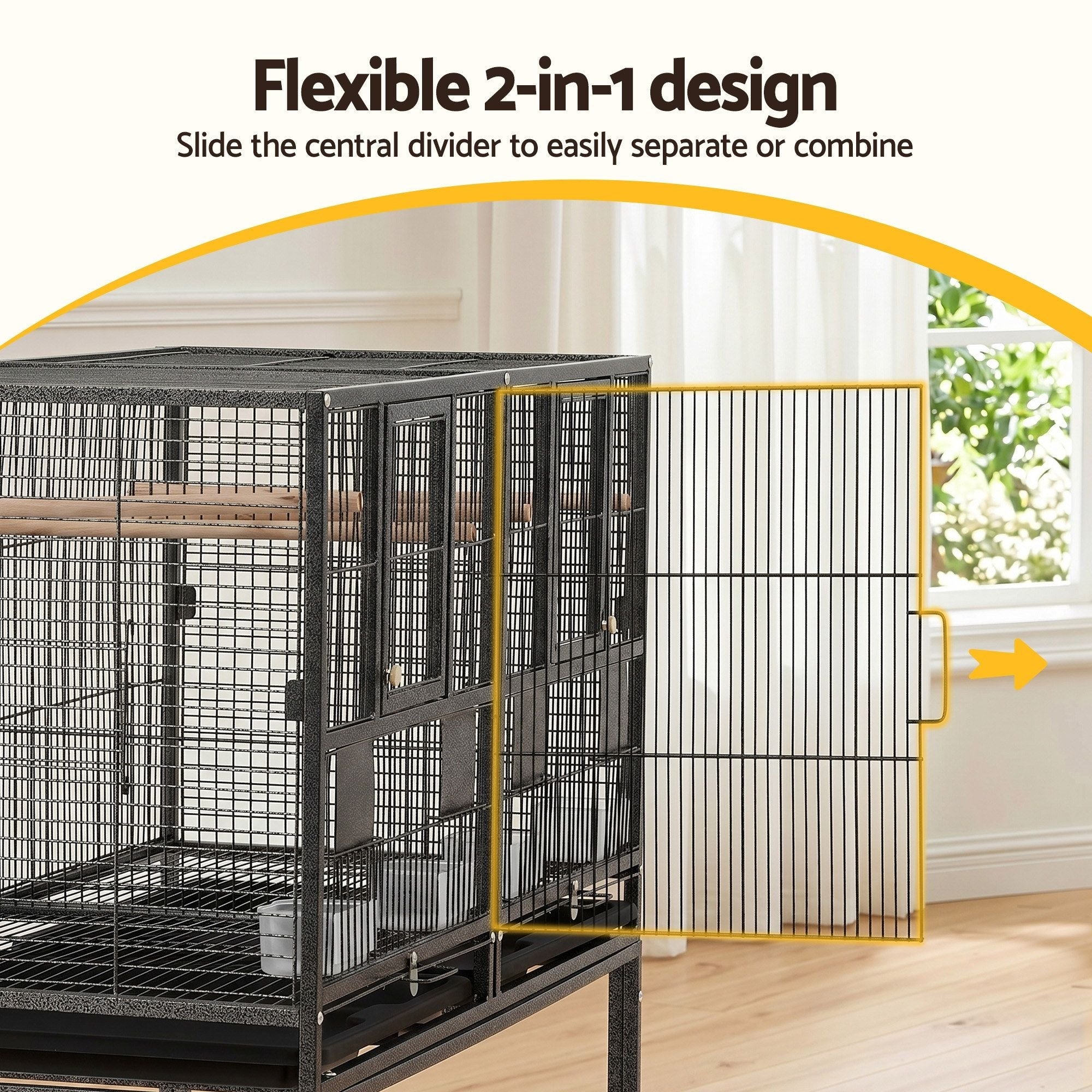 106cm 2-in-1 Bird Cage Aviary with Divider Parrot Budgie Wheels Black - Pet Care > Bird > Bird Cages & Stands - Rivercity House & Home Co. (ABN 18 642 972 209) - Affordable Modern Furniture Australia