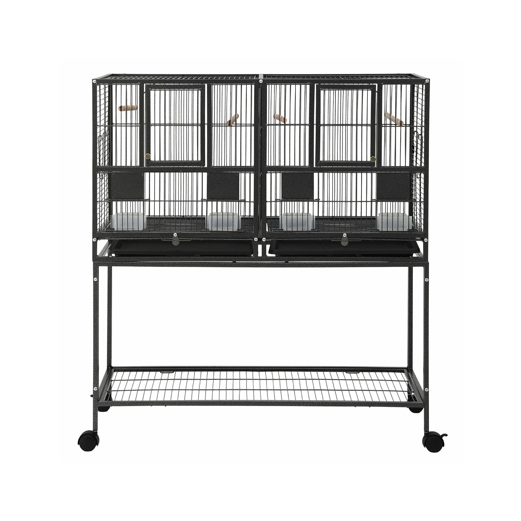 106cm 2-in-1 Bird Cage Aviary with Divider Parrot Budgie Wheels Black - Pet Care > Bird > Bird Cages & Stands - Rivercity House & Home Co. (ABN 18 642 972 209) - Affordable Modern Furniture Australia