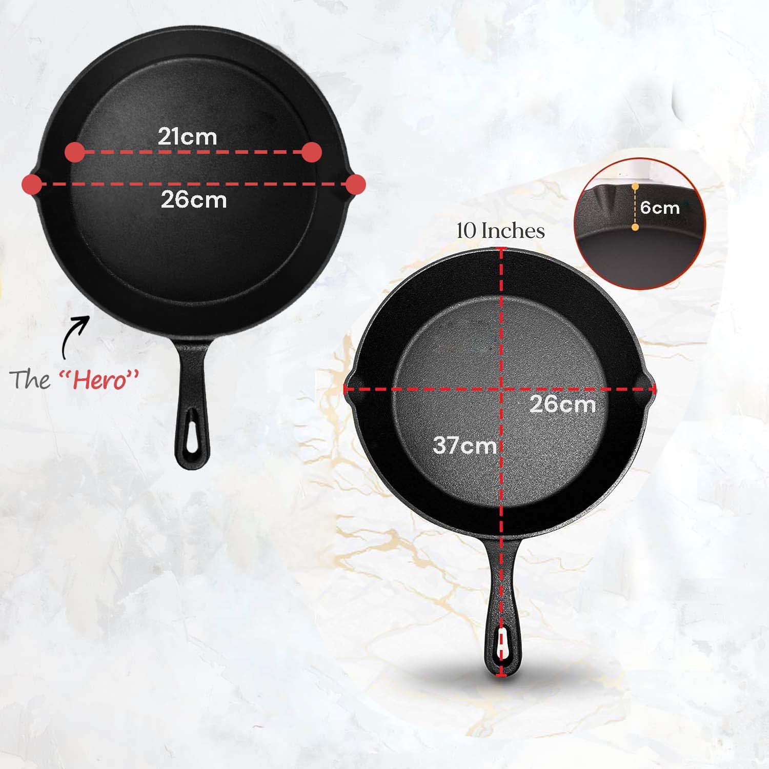 10inch 26cm Cast Iron Skillet Cookware Chef Quality Pre - Seasoned Pan Pans - Home & Garden > Kitchenware > Skillets & Frying Pans - Rivercity House & Home Co. (ABN 18 642 972 209) - Affordable Modern Furniture Australia