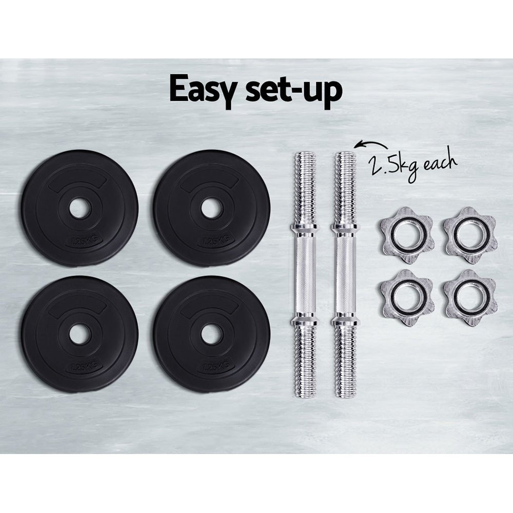10kg Adjustable Dumbbell Set with Weight Plates - Black and Silver - Sports & Fitness > Exercise, Gym & Fitness > Free Weights - Rivercity House & Home Co. (ABN 18 642 972 209) - Affordable Modern Furniture Australia
