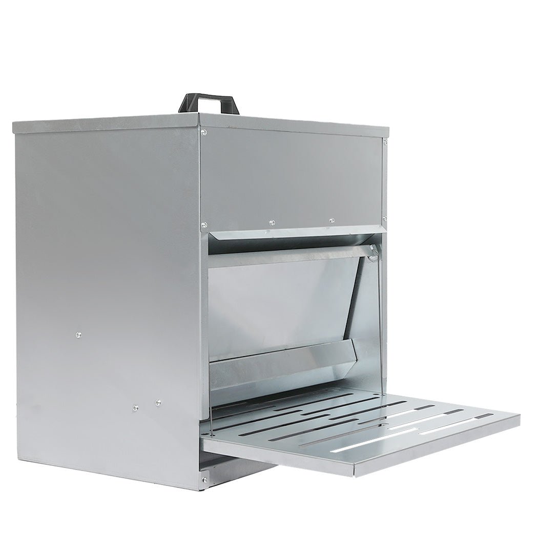 10KG Automatic Chicken Feeder with Step Pedal - Galvanised Steel Silver - Rivercity House & Home Co. (ABN 18 642 972 209) - Affordable Modern Furniture Australia
