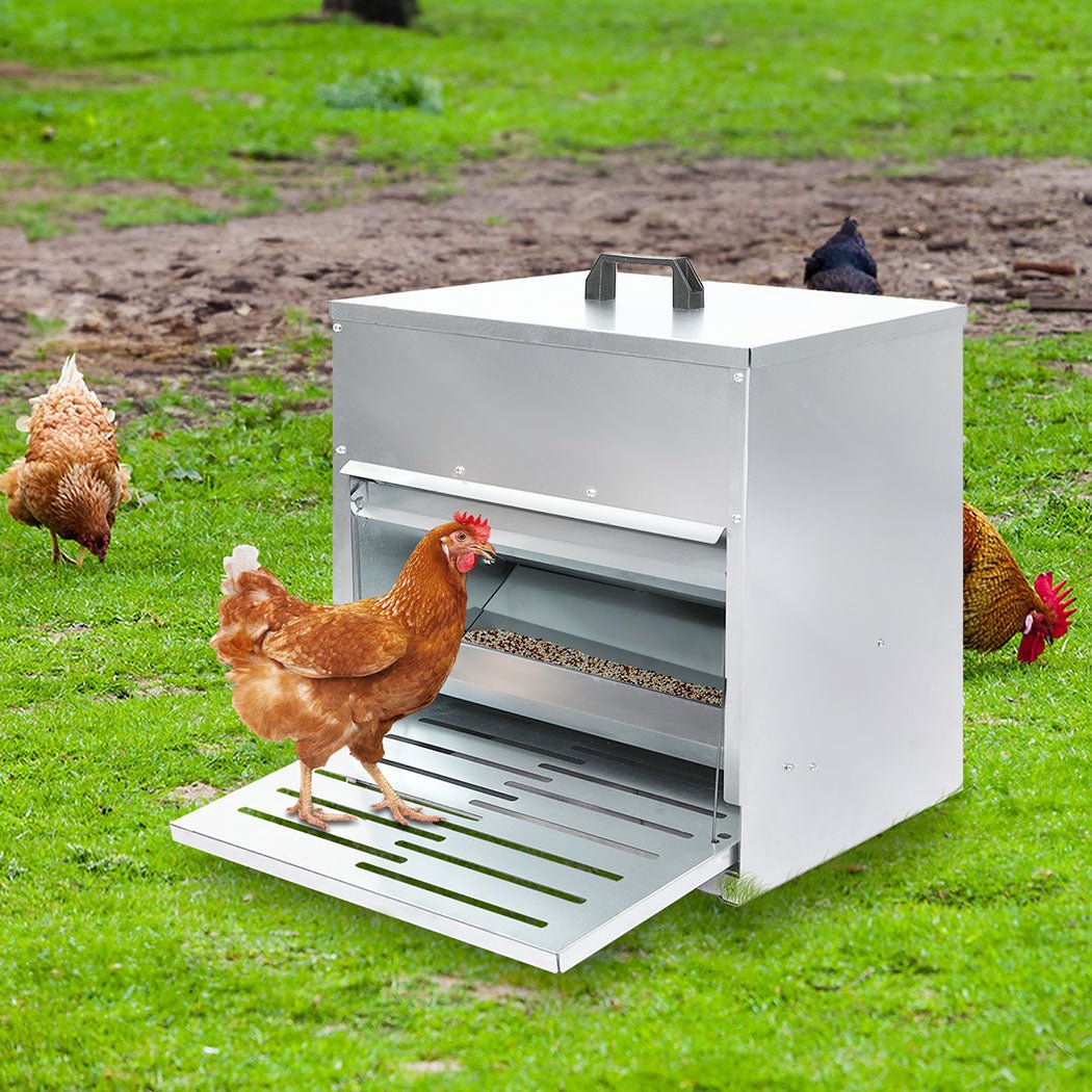 10KG Automatic Chicken Feeder with Step Pedal - Galvanised Steel Silver - Rivercity House & Home Co. (ABN 18 642 972 209) - Affordable Modern Furniture Australia