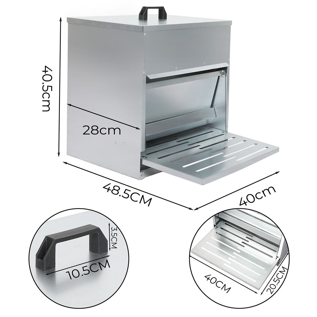10KG Automatic Chicken Feeder with Step Pedal - Galvanised Steel Silver - Rivercity House & Home Co. (ABN 18 642 972 209) - Affordable Modern Furniture Australia