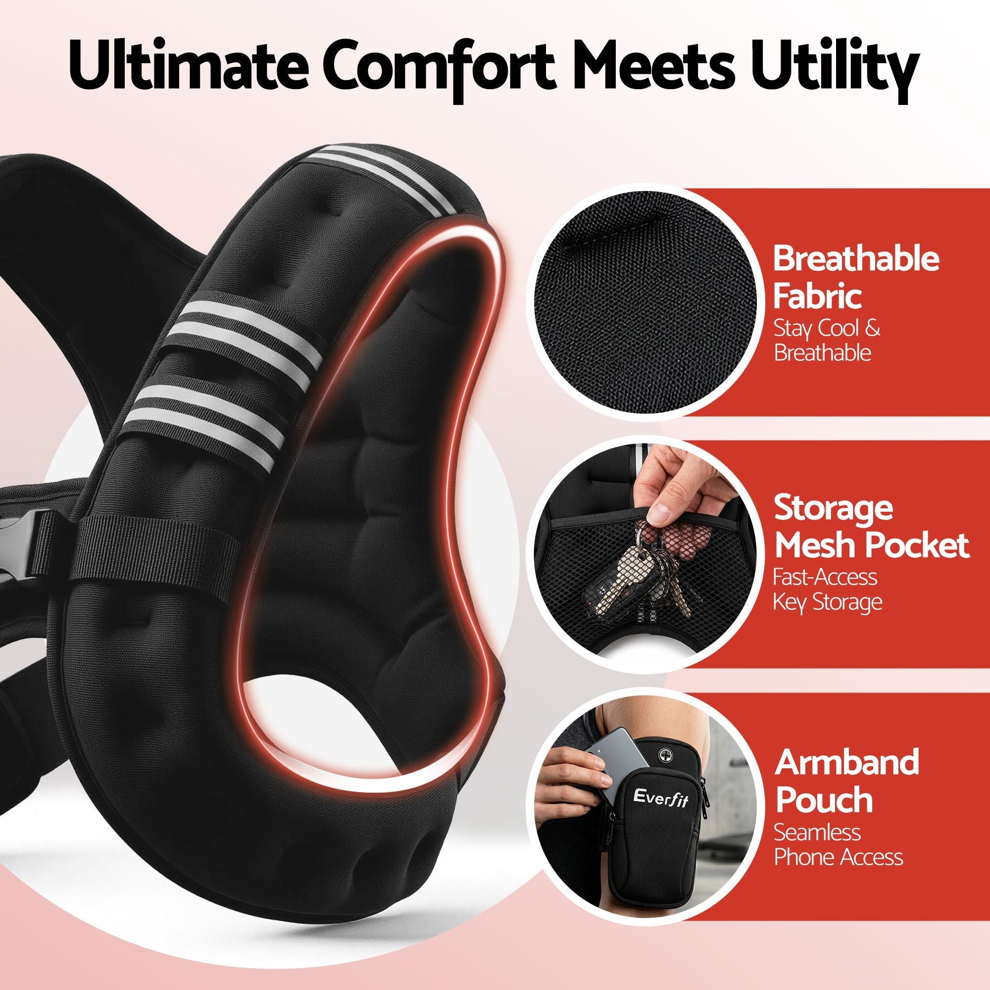 10kg Weighted Vest Men Women, Reflective Running Vest with Armband Pouch - Sports & Fitness > Exercise, Gym & Fitness > Gym Equipment & Accessories - Rivercity House & Home Co. (ABN 18 642 972 209) - Affordable Modern Furniture Australia