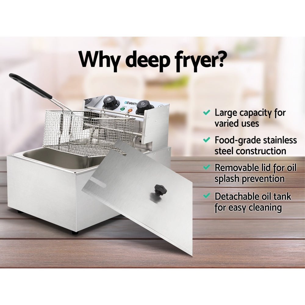 10L Electric Commercial Deep Fryer Single Basket 2200W - Appliances > Kitchen Appliances > Deep Fryers - Rivercity House & Home Co. (ABN 18 642 972 209) - Affordable Modern Furniture Australia