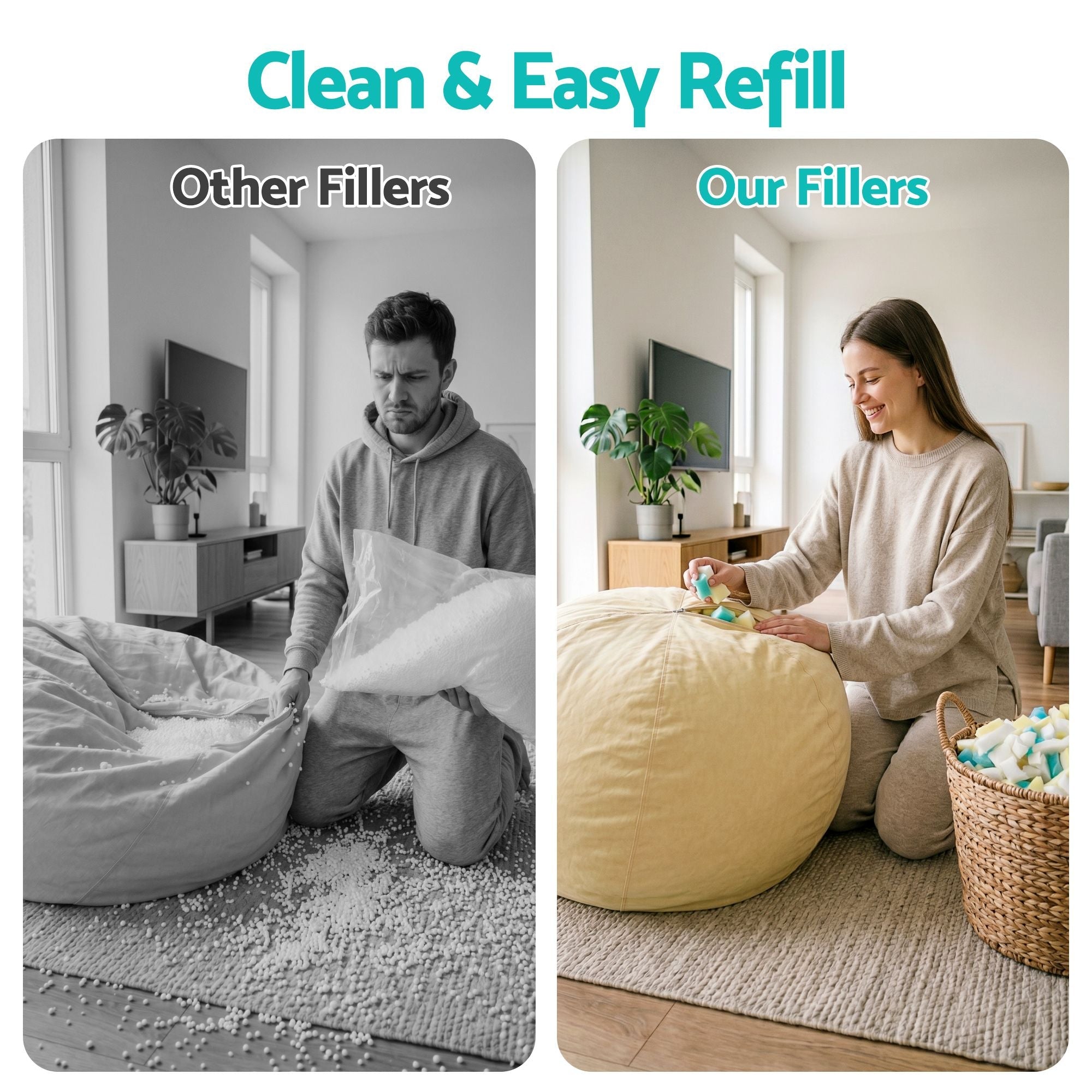10lbs (4.4KG) Bean Bag Filler Shredded Memory Foam Filling High Density Soft Pillow Stuffing for Bean Bag Chair, Couch Cushion, Dog Bed, Stuffed Animals and Arts Crafts - Furniture > Sofas > Sofa Accessories - Rivercity House & Home Co. (ABN 18 642 972 209) - Affordable Modern Furniture Australia