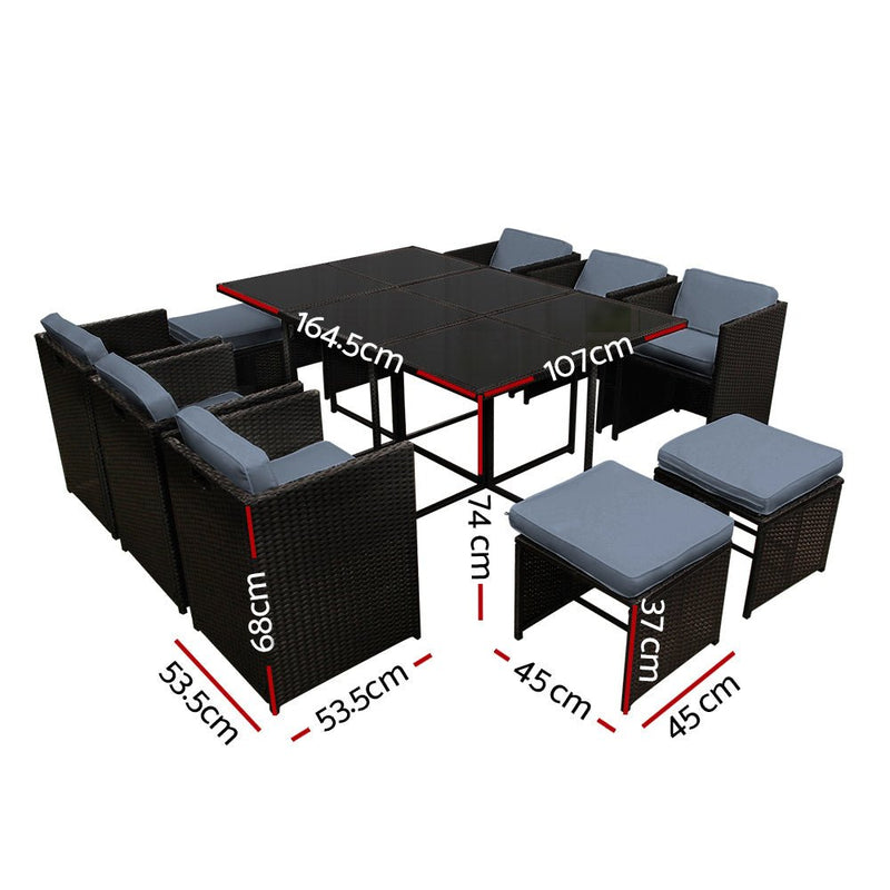 11 Piece Wicker Outdoor Dining Set - Black - Rivercity House & Home Co. (ABN 18 642 972 209) - Affordable Modern Furniture Australia