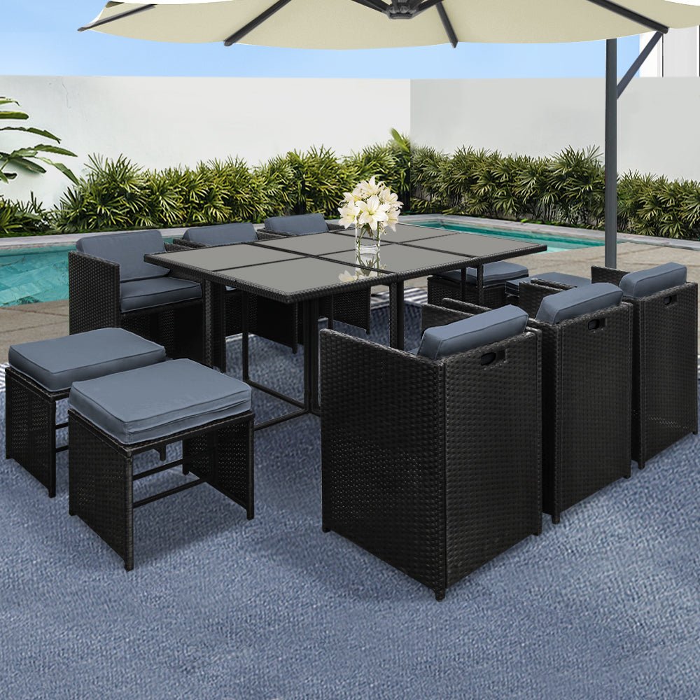 11 Piece Wicker Outdoor Dining Set Black