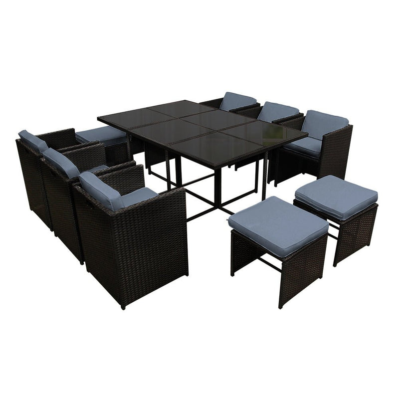 11 Piece Wicker Outdoor Dining Set - Black - Rivercity House & Home Co. (ABN 18 642 972 209) - Affordable Modern Furniture Australia