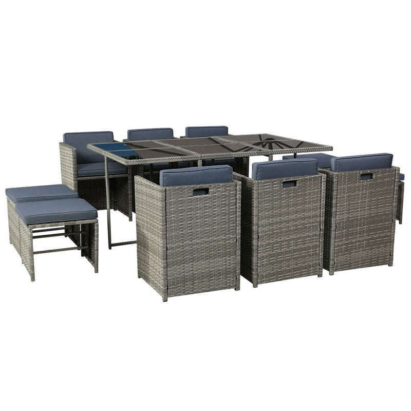 11 Piece Wicker Outdoor Dining Table Set - Grey - Furniture > Outdoor - Rivercity House & Home Co. (ABN 18 642 972 209) - Affordable Modern Furniture Australia