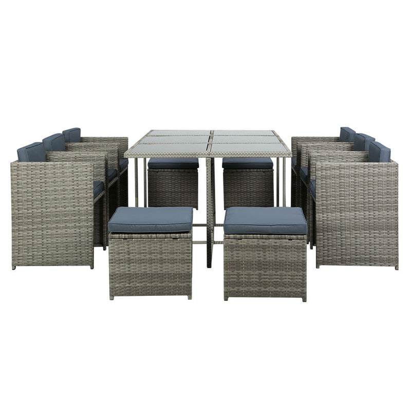 11 Piece Wicker Outdoor Dining Table Set - Grey - Furniture > Outdoor - Rivercity House & Home Co. (ABN 18 642 972 209) - Affordable Modern Furniture Australia