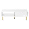 110cm White Coffee Table with Storage Drawer and Open Shelf - White & Gold