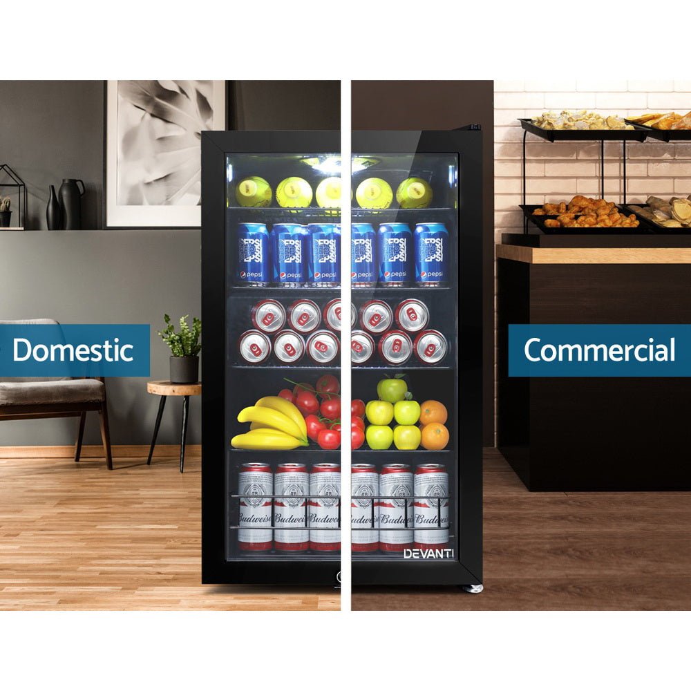 115L Bar Fridge Glass Door w/Light Black - Appliances > Fridges & Freezers > Fridges - Rivercity House & Home Co. (ABN 18 642 972 209) - Affordable Modern Furniture Australia