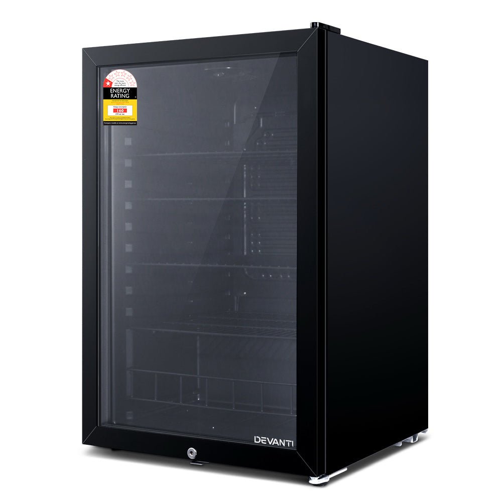 115L Bar Fridge Glass Door w/Light Black - Appliances > Fridges & Freezers > Fridges - Rivercity House & Home Co. (ABN 18 642 972 209) - Affordable Modern Furniture Australia