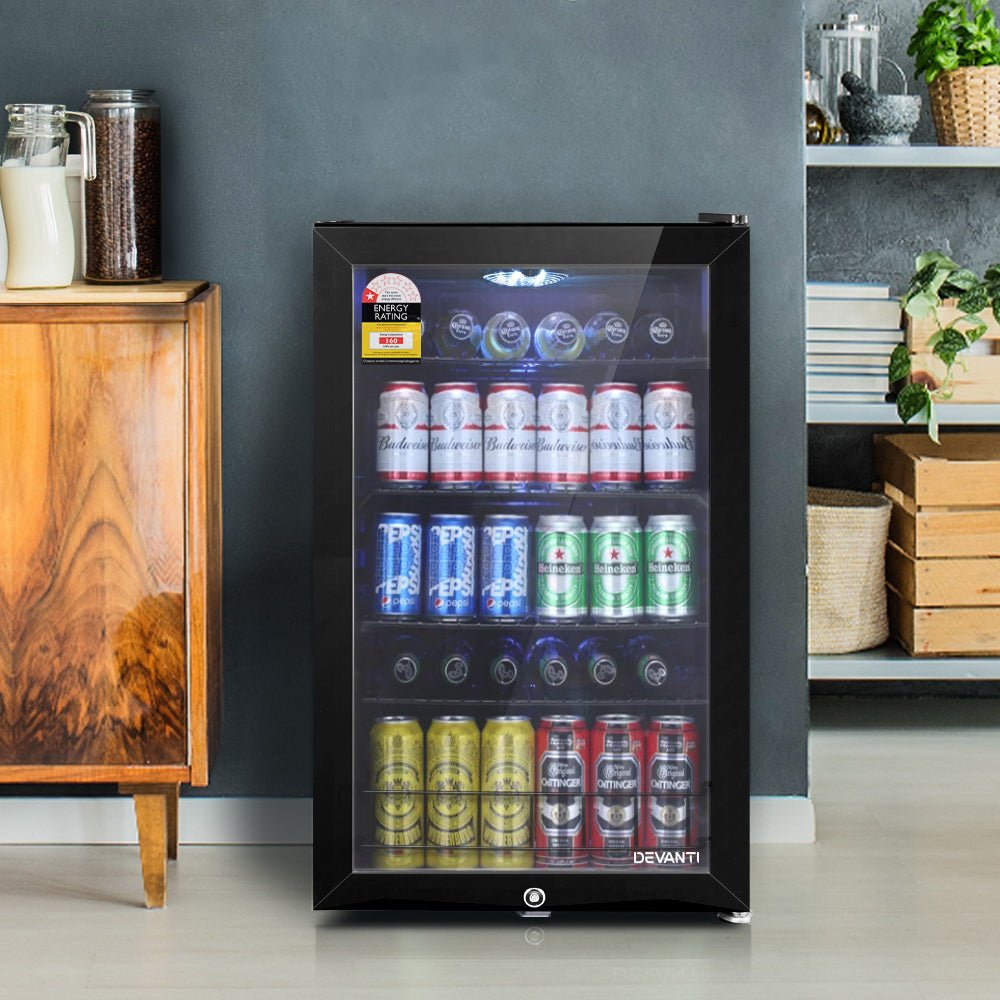 115L Bar Fridge Glass Door w/Light Black - Appliances > Fridges & Freezers > Fridges - Rivercity House & Home Co. (ABN 18 642 972 209) - Affordable Modern Furniture Australia