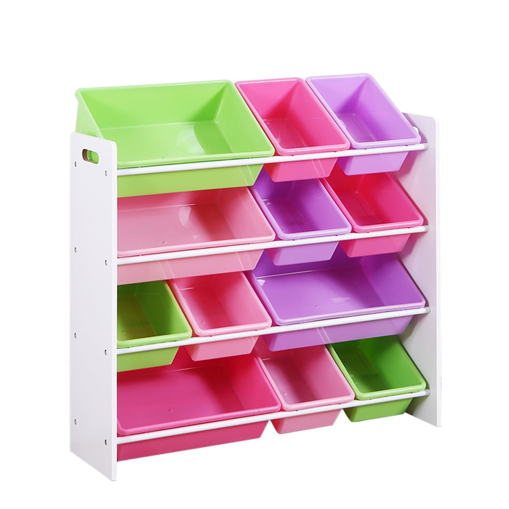 12 - Bin Kids Toy Organizer and Bookshelf with Multi - Color Bins - White Frame - Rivercity House & Home Co. (ABN 18 642 972 209) - Affordable Modern Furniture Australia