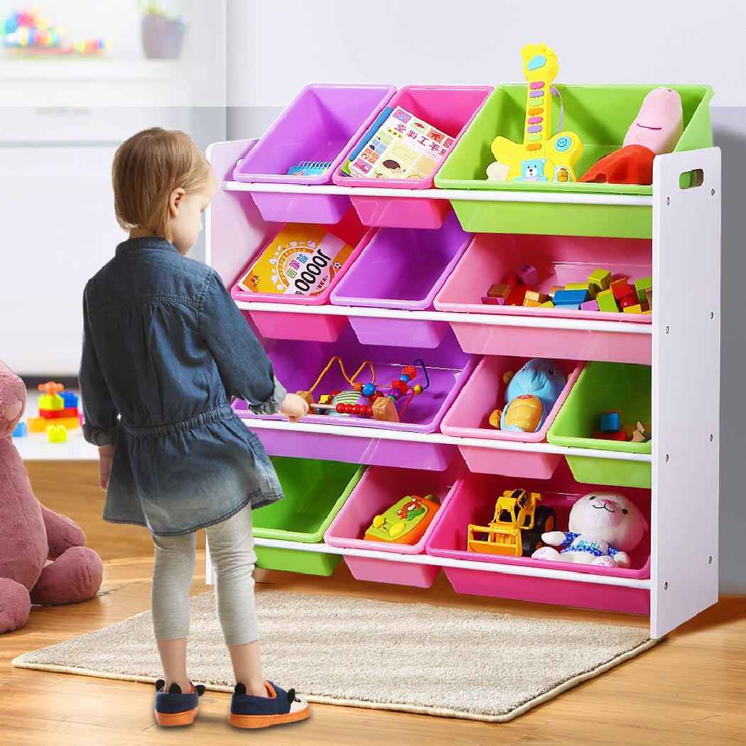 12 - Bin Kids Toy Organizer and Bookshelf with Multi - Color Bins - White Frame - Rivercity House & Home Co. (ABN 18 642 972 209) - Affordable Modern Furniture Australia