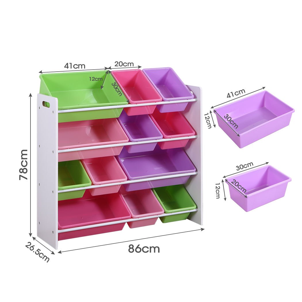 12 - Bin Kids Toy Organizer and Bookshelf with Multi - Color Bins - White Frame - Rivercity House & Home Co. (ABN 18 642 972 209) - Affordable Modern Furniture Australia