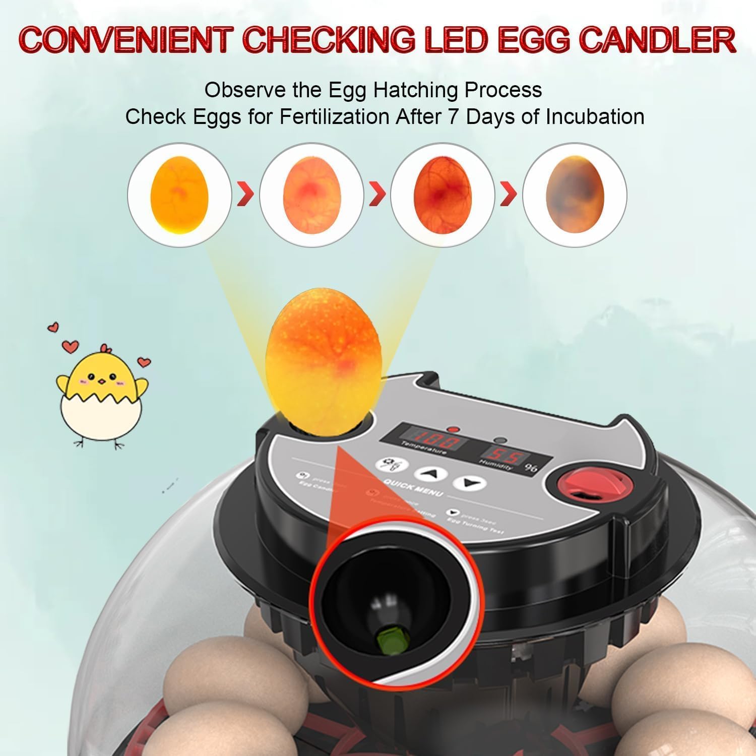 12 Egg Incubator with Automatic Turning, LED Display, Humidity & Temperature Control, Auto Water System, Built - in Egg Candler - White - Appliances > Aroma Diffusers & Humidifiers > Humidifiers - Rivercity House & Home Co. (ABN 18 642 972 209) - Affordable Modern Furniture Australia
