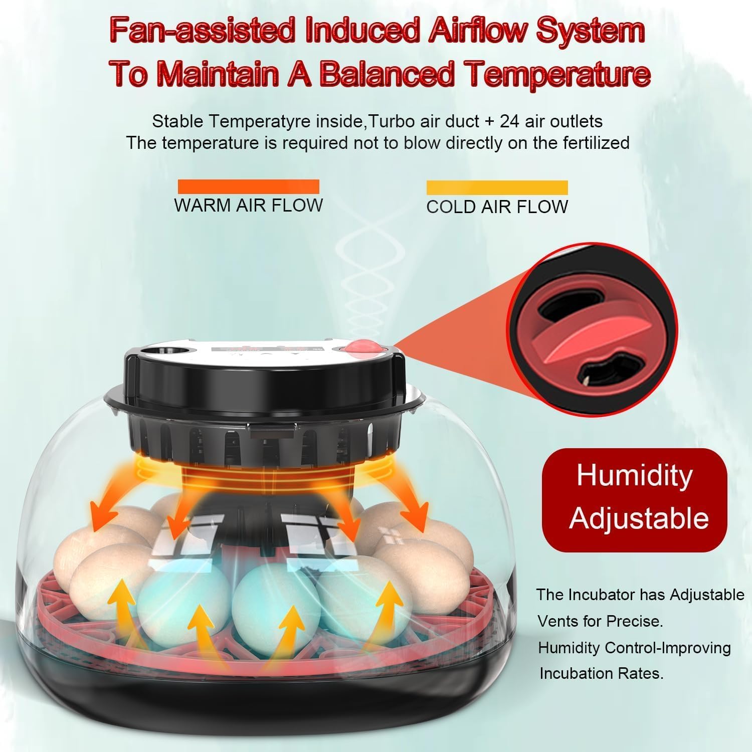 12 Egg Incubator with Automatic Turning, LED Display, Humidity & Temperature Control, Auto Water System, Built - in Egg Candler - White - Appliances > Aroma Diffusers & Humidifiers > Humidifiers - Rivercity House & Home Co. (ABN 18 642 972 209) - Affordable Modern Furniture Australia