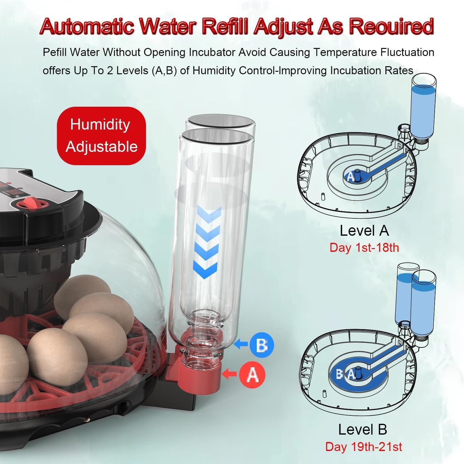12 Egg Incubator with Automatic Turning, LED Display, Humidity & Temperature Control, Auto Water System, Built - in Egg Candler - White - Appliances > Aroma Diffusers & Humidifiers > Humidifiers - Rivercity House & Home Co. (ABN 18 642 972 209) - Affordable Modern Furniture Australia