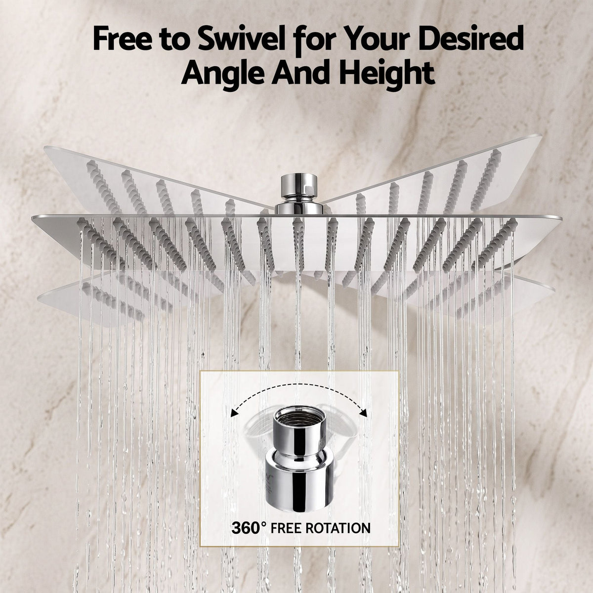 12" Extra Large Rain Shower Head with Air-in Technology, Anti-Clog Silicone Jets, 360° Swivel, 304 Stainless Steel - Furniture > Bathroom > Shower Heads & Screens - Rivercity House & Home Co. (ABN 18 642 972 209) - Affordable Modern Furniture Australia