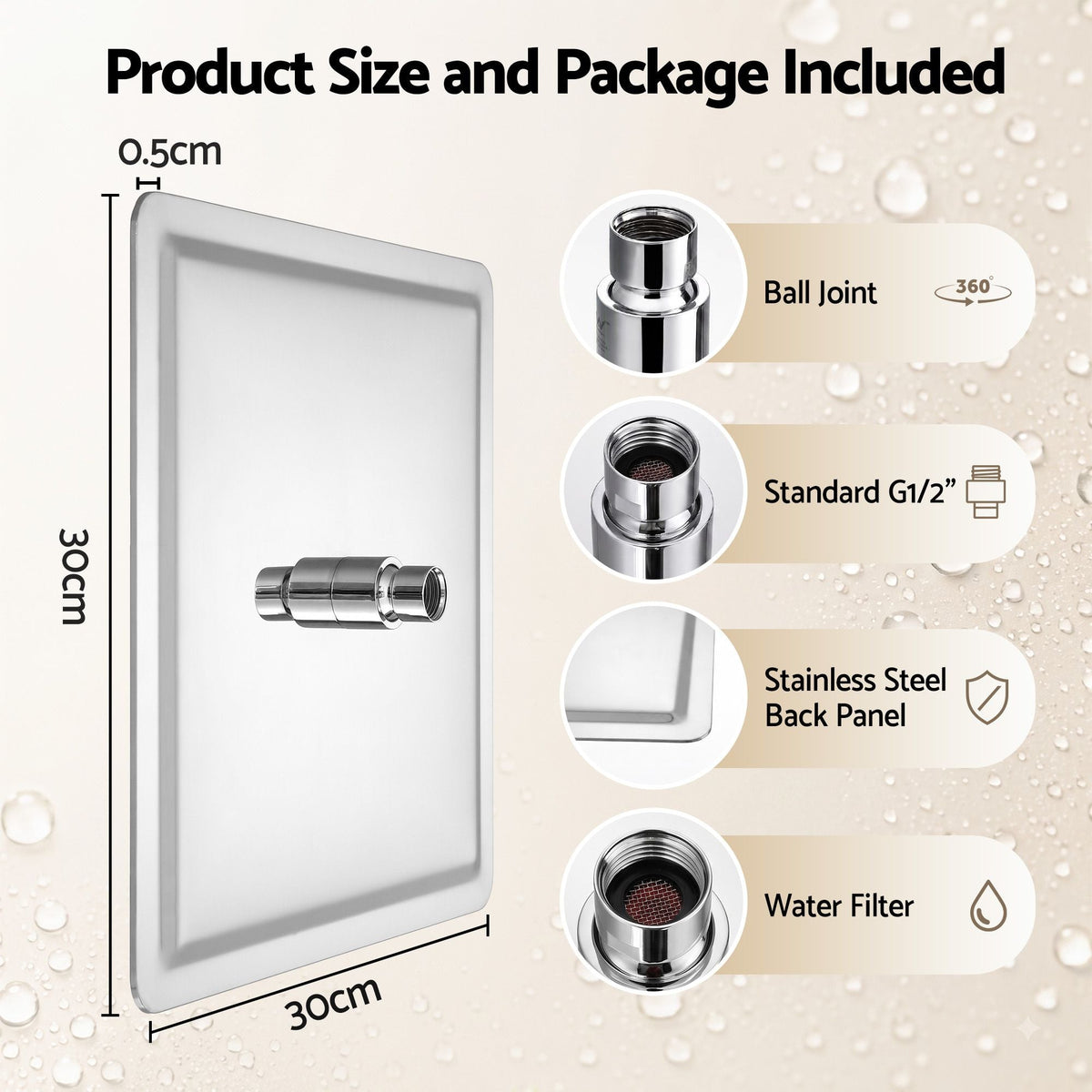 12" Extra Large Rain Shower Head with Air-in Technology, Anti-Clog Silicone Jets, 360° Swivel, 304 Stainless Steel - Furniture > Bathroom > Shower Heads & Screens - Rivercity House & Home Co. (ABN 18 642 972 209) - Affordable Modern Furniture Australia