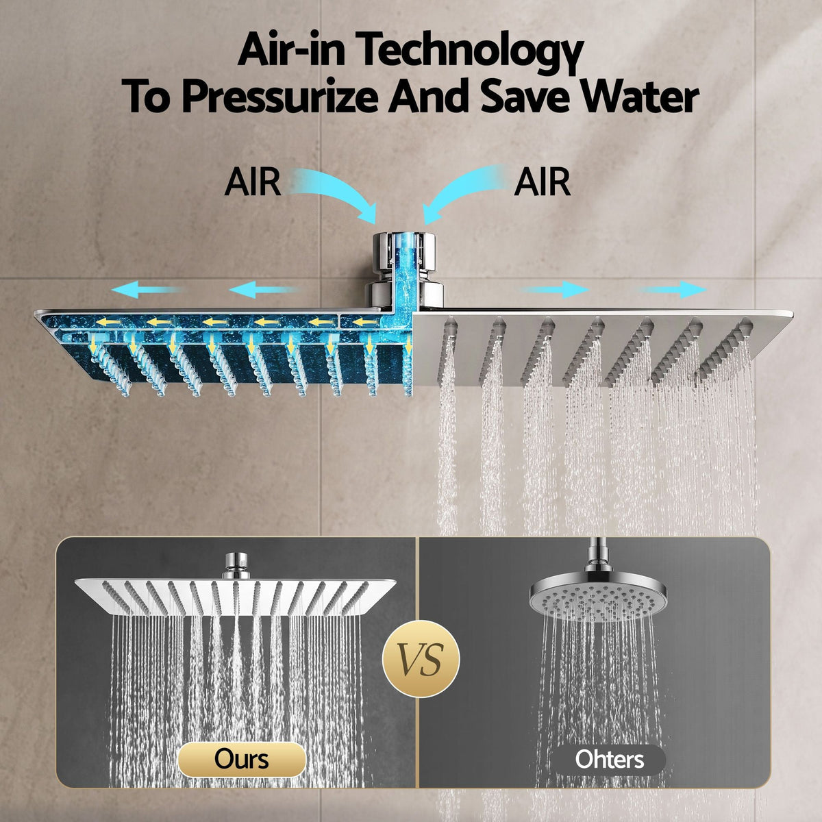 12" Extra Large Rain Shower Head with Air-in Technology, Anti-Clog Silicone Jets, 360° Swivel, 304 Stainless Steel - Furniture > Bathroom > Shower Heads & Screens - Rivercity House & Home Co. (ABN 18 642 972 209) - Affordable Modern Furniture Australia