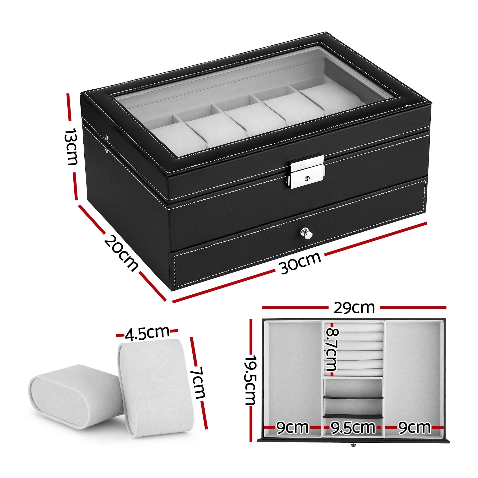 12 Grids Watch Box Organizer Case Jewelry Display Storage Showcase - Fashion > Men's Fashion > Men's Accessories - Rivercity House & Home Co. (ABN 18 642 972 209) - Affordable Modern Furniture Australia