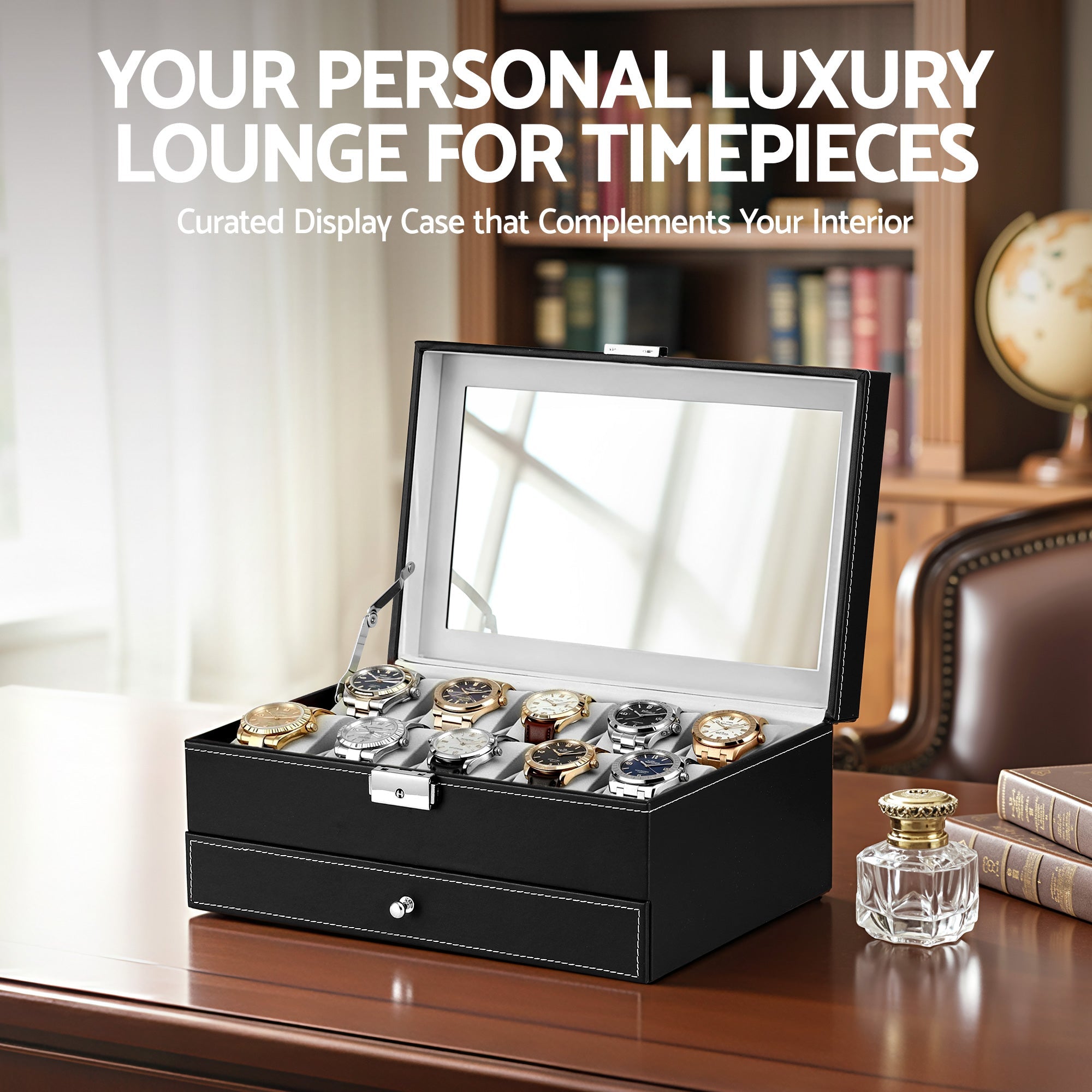 12 Grids Watch Box Organizer Case Jewelry Display Storage Showcase - Fashion > Men's Fashion > Men's Accessories - Rivercity House & Home Co. (ABN 18 642 972 209) - Affordable Modern Furniture Australia
