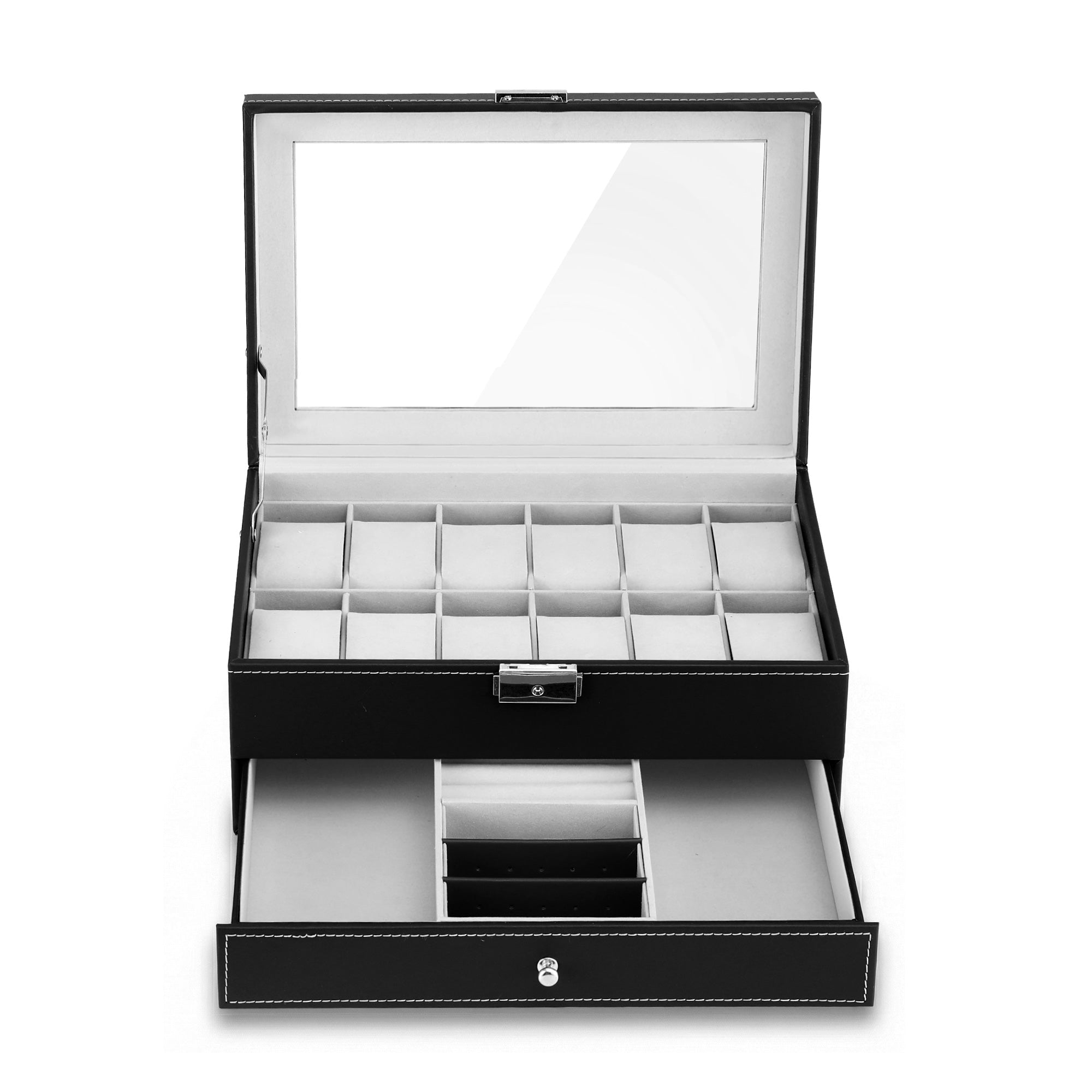 12 Grids Watch Box Organizer Case Jewelry Display Storage Showcase - Fashion > Men's Fashion > Men's Accessories - Rivercity House & Home Co. (ABN 18 642 972 209) - Affordable Modern Furniture Australia