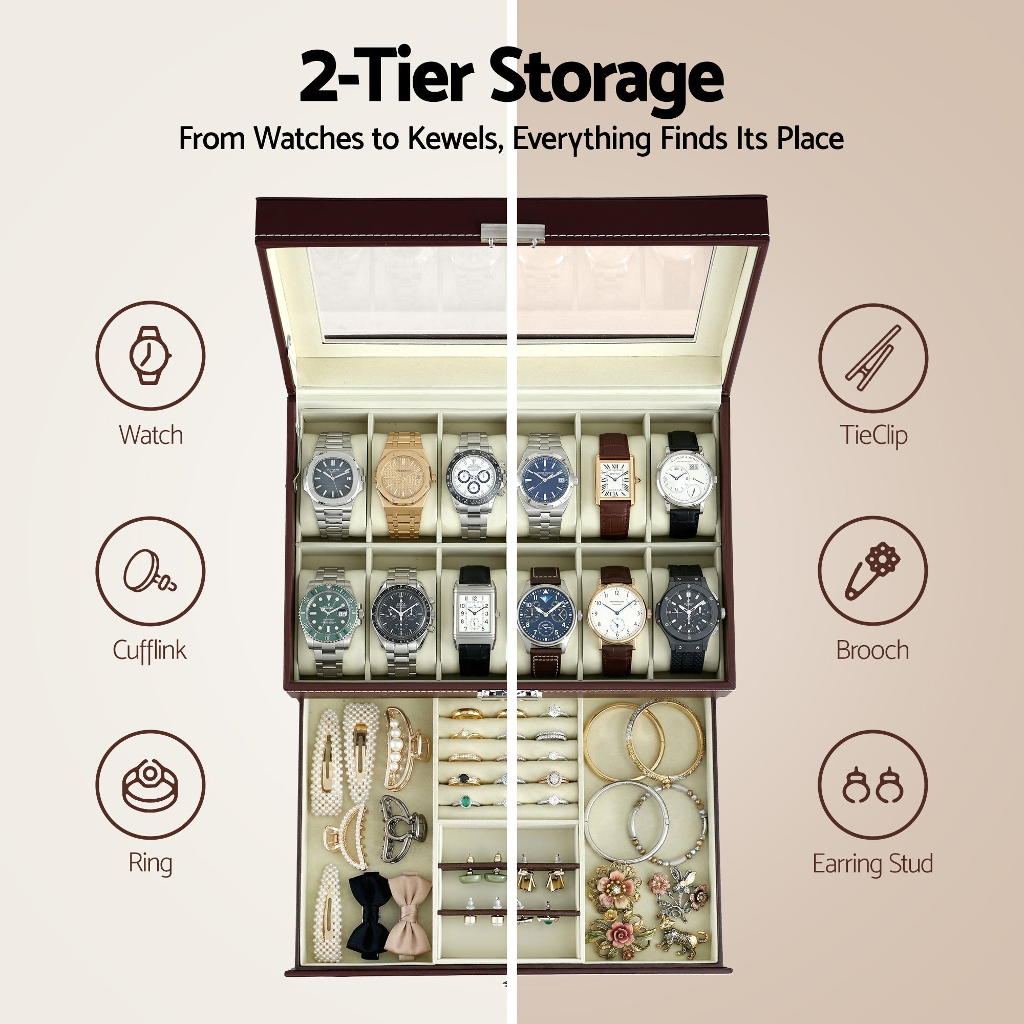 12 Grids Watch Box Organizer Case Jewelry Display Storage Showcase - Fashion > Men's Fashion > Men's Accessories - Rivercity House & Home Co. (ABN 18 642 972 209) - Affordable Modern Furniture Australia