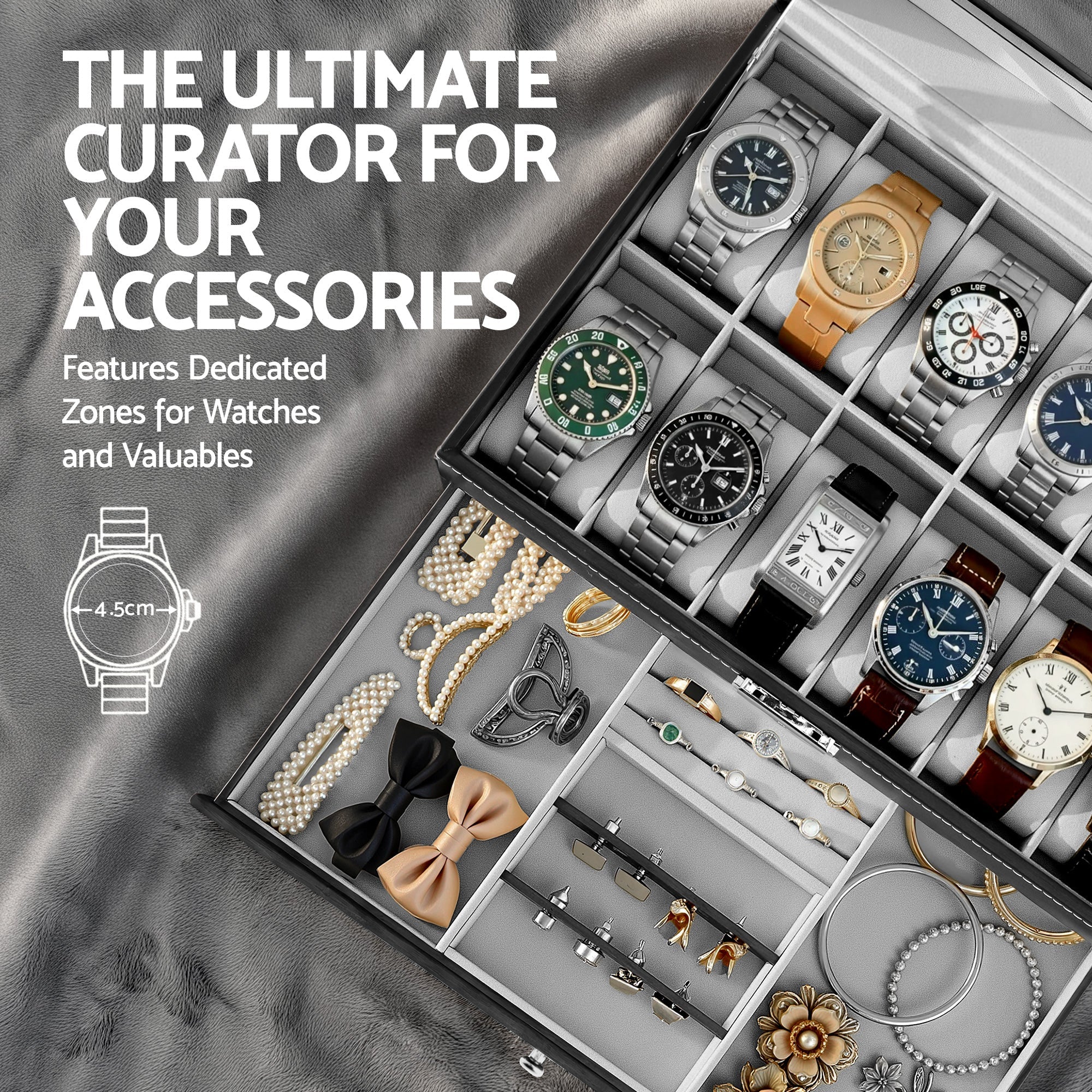 12 Grids Watch Box Organizer Case Jewelry Display Storage Showcase - Fashion > Men's Fashion > Men's Accessories - Rivercity House & Home Co. (ABN 18 642 972 209) - Affordable Modern Furniture Australia