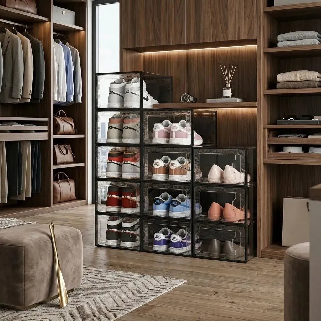 12-Pack Clear Stackable Shoe Storage Boxes 33x23x14cm - Black - Furniture > Living Room > Shoe Storage - Rivercity House & Home Co. (ABN 18 642 972 209) - Affordable Modern Furniture Australia