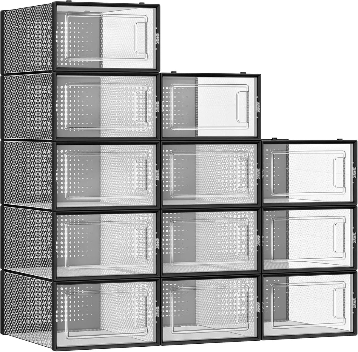 12-Pack Clear Stackable Shoe Storage Boxes 33x23x14cm - Black - Furniture > Living Room > Shoe Storage - Rivercity House & Home Co. (ABN 18 642 972 209) - Affordable Modern Furniture Australia