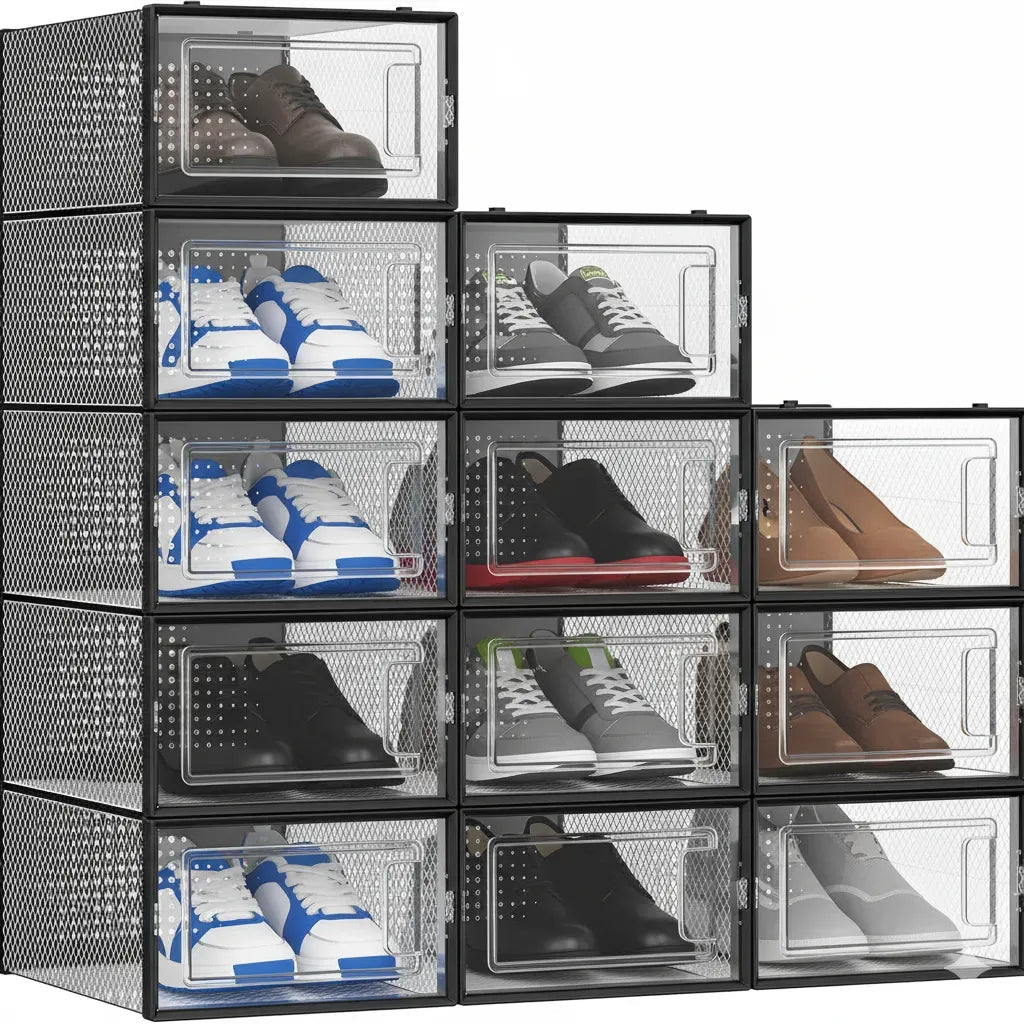 12-Pack Clear Stackable Shoe Storage Boxes 33x23x14cm - Black - Furniture > Living Room > Shoe Storage - Rivercity House & Home Co. (ABN 18 642 972 209) - Affordable Modern Furniture Australia