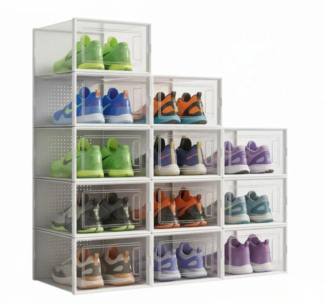 12-Pack Clear Stackable Shoe Storage Boxes 33x23x14cm - White - Furniture > Living Room > Shoe Storage - Rivercity House & Home Co. (ABN 18 642 972 209) - Affordable Modern Furniture Australia
