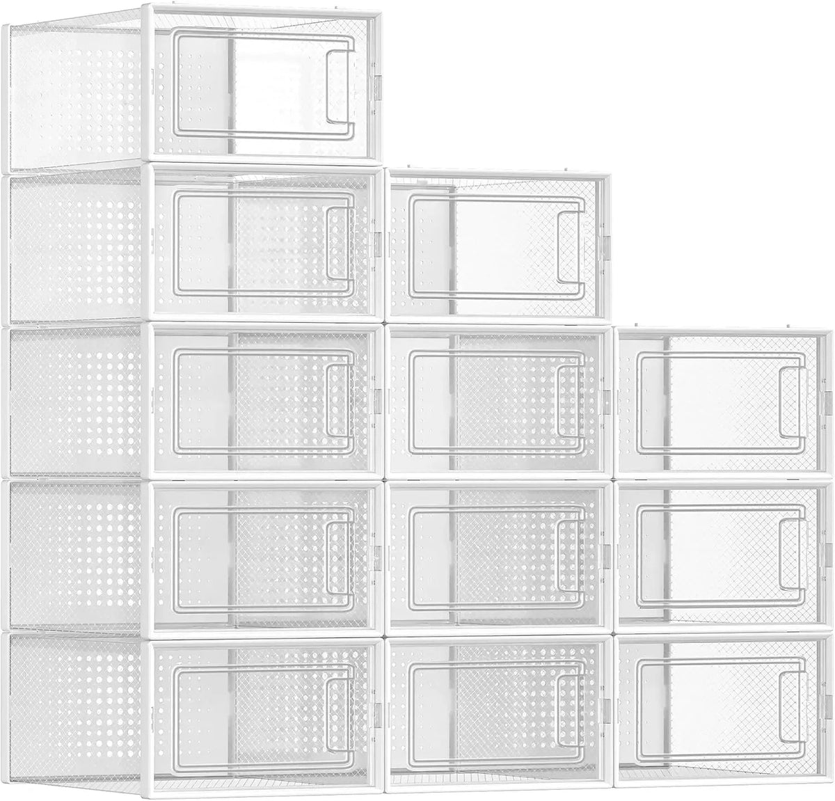 12-Pack Clear Stackable Shoe Storage Boxes 33x23x14cm - White - Furniture > Living Room > Shoe Storage - Rivercity House & Home Co. (ABN 18 642 972 209) - Affordable Modern Furniture Australia
