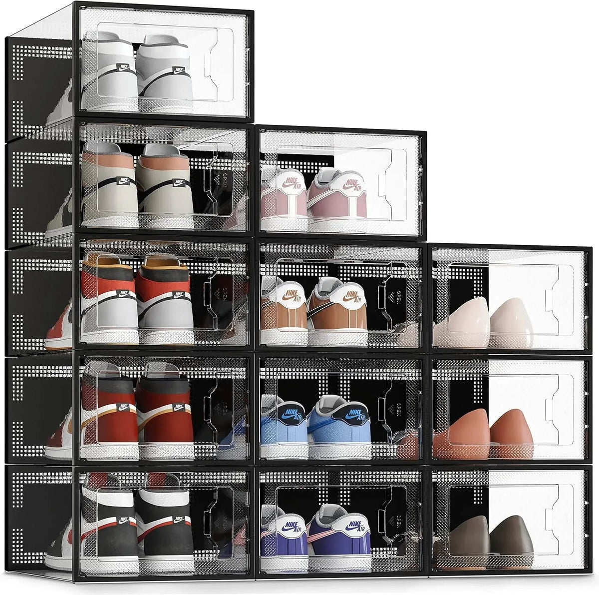 12-Pack Clear Stackable Shoe Storage Boxes 35x25x19cm - Black - Furniture > Living Room > Shoe Storage - Rivercity House & Home Co. (ABN 18 642 972 209) - Affordable Modern Furniture Australia